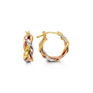 10K Three Tone Gold Braided Hoop Earrings