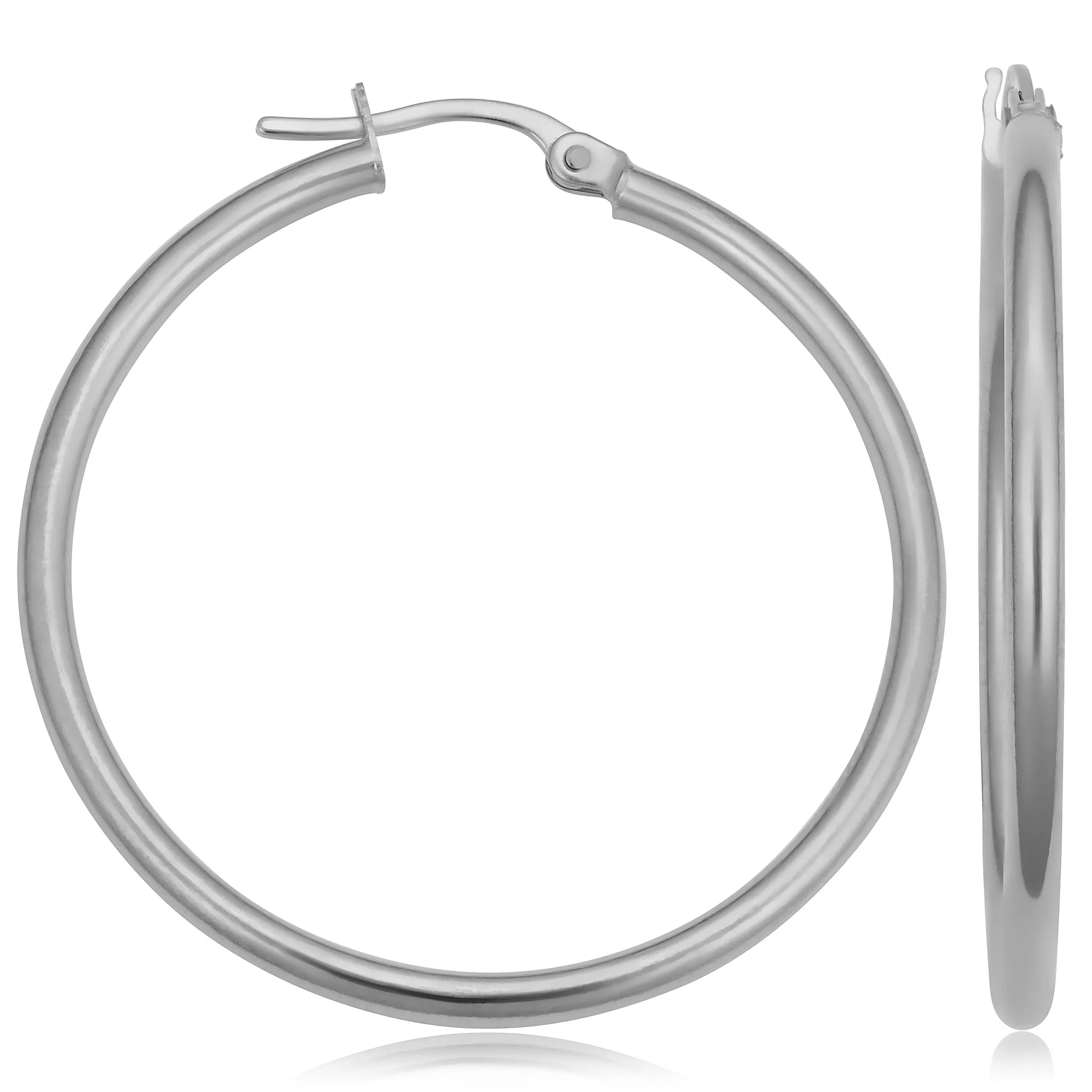 10k White Gold Polished Hoop Earrings (2x30 mm)