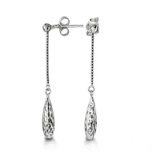 10K White Gold Textured Drop Earrings