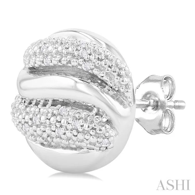 1/10 Ctw Bold Twisted Rib Round Cut Diamond Bold Fashion Stud Earring in Sterling Silver