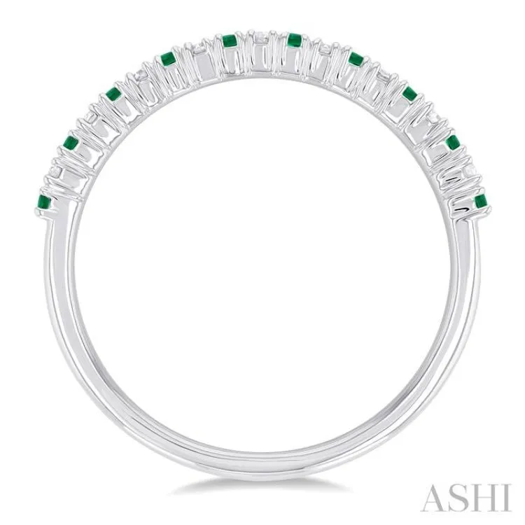 1/10 Ctw Petite 1.35 MM Emerald and Round Cut Diamond Precious Stack Band in 10K White Gold