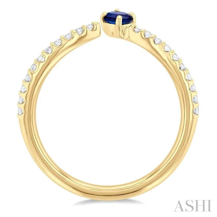 1/10 ctw Petite 4X3MM Oval Cut Sapphire and Round Cut Diamond Precious Fashion Ring in 10K Yellow Gold