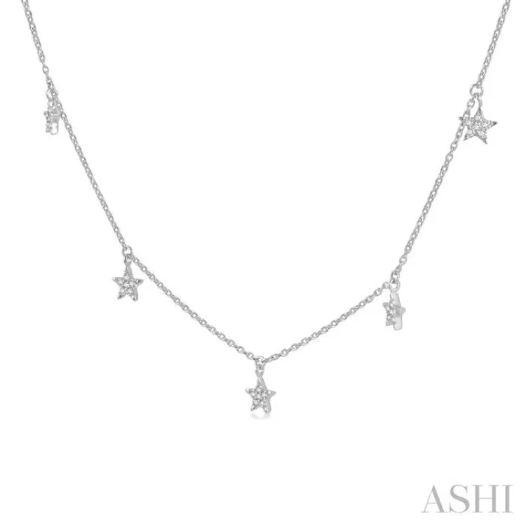 1/10 Ctw Star Charm Round Cut Diamond Station Necklace in 14K White Gold