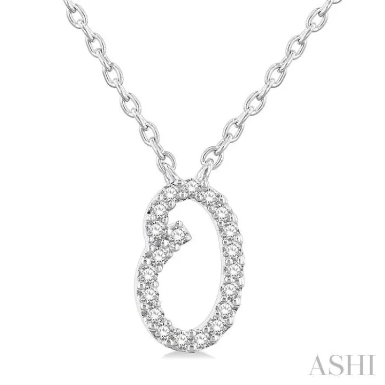 1/20 Ctw Initial 'O' Round cut Diamond Pendant With Chain in 14K White Gold