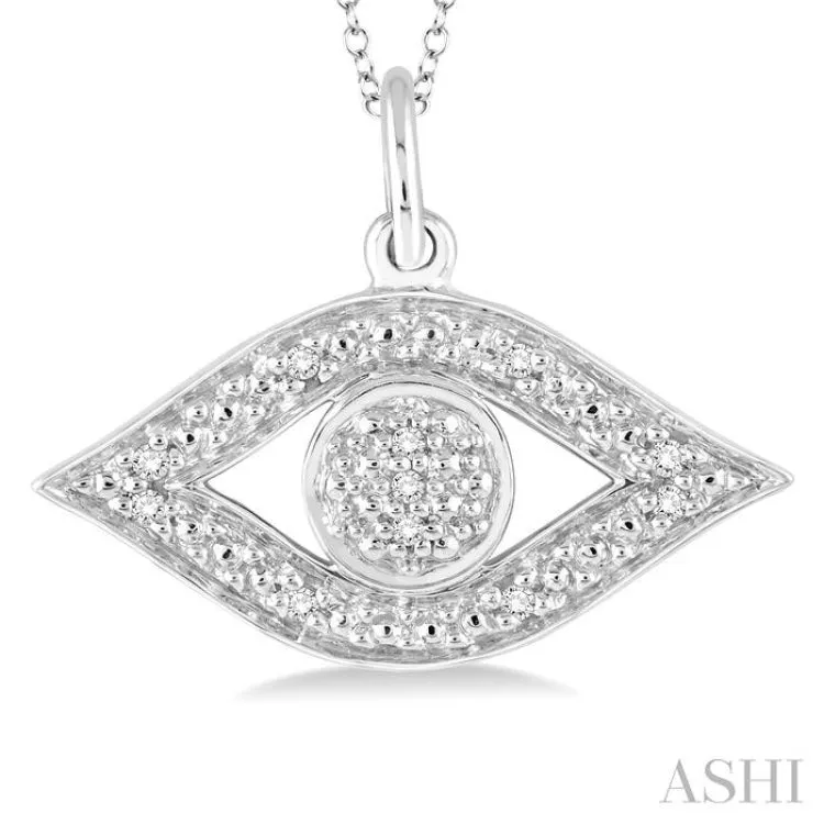 1/20 Ctw Round Cut Diamond Eye Pendant in Sterling Silver with Chain