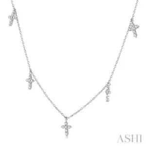 1/3 Ctw Cross Charm Round Cut Diamond Station Necklace in 14K White Gold