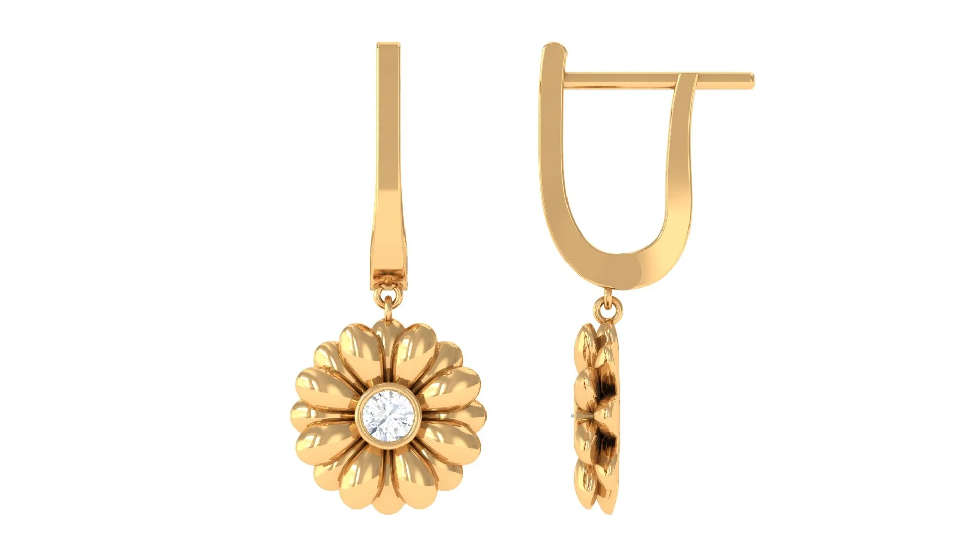 1/4 CT Bezel Set Diamond Sunflower Hoop Earrings for Women