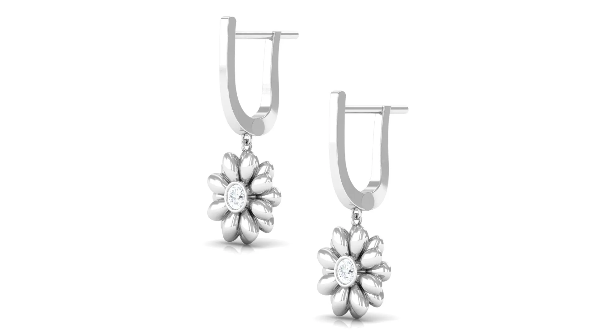 1/4 CT Bezel Set Diamond Sunflower Hoop Earrings for Women