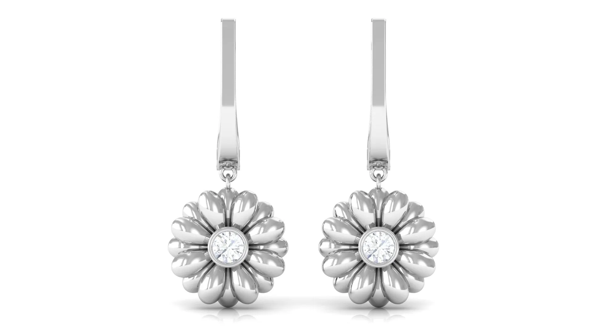 1/4 CT Bezel Set Diamond Sunflower Hoop Earrings for Women