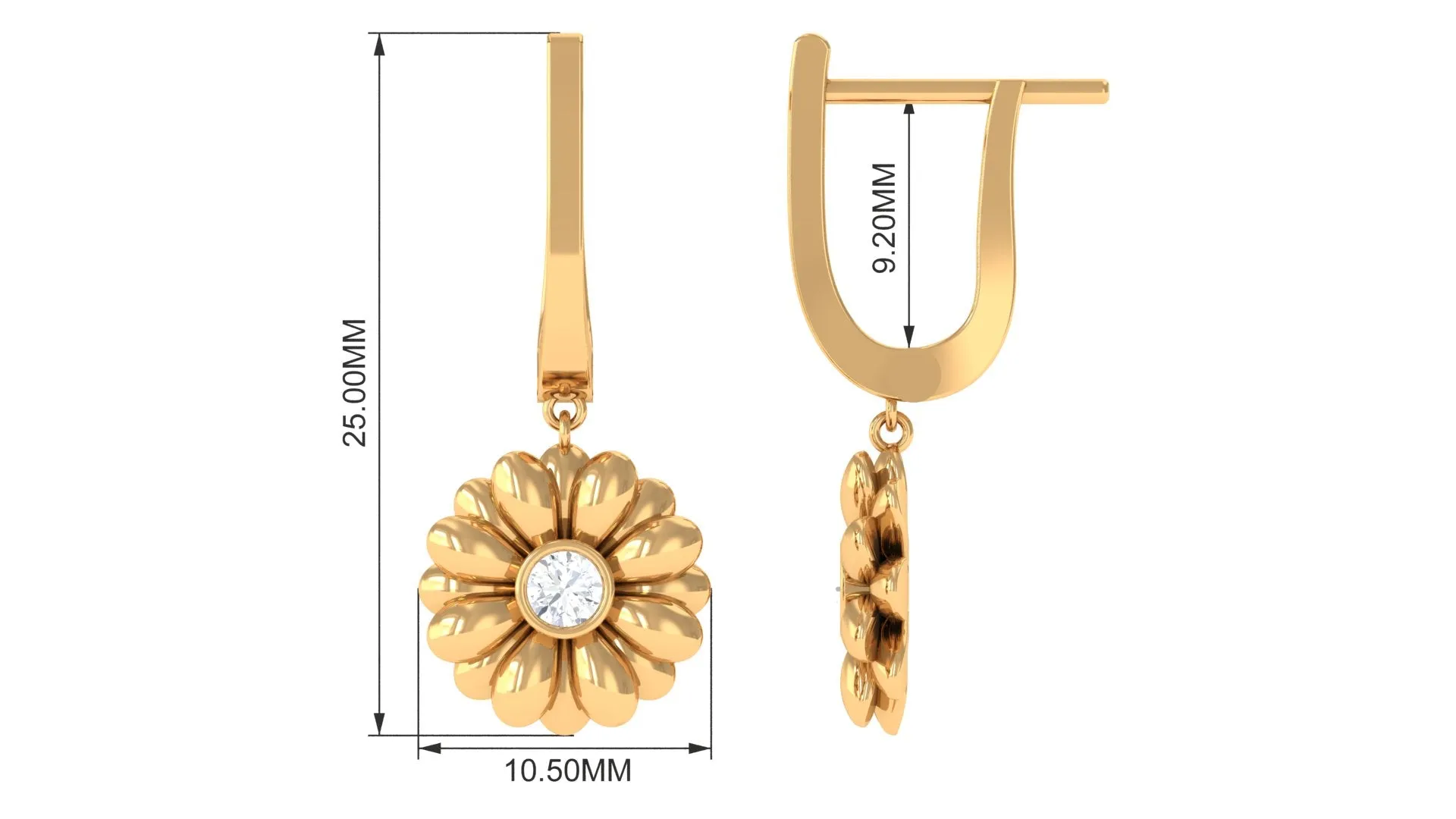 1/4 CT Bezel Set Diamond Sunflower Hoop Earrings for Women