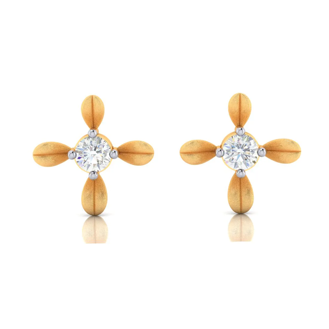 14k Gold Earrings With 4 Petal Floral Designed And American Diamond