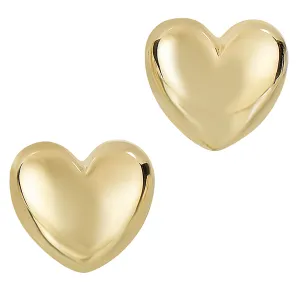 14k Gold Shiny Puff Heart Shape Stud Earrings, 10 x 11mm