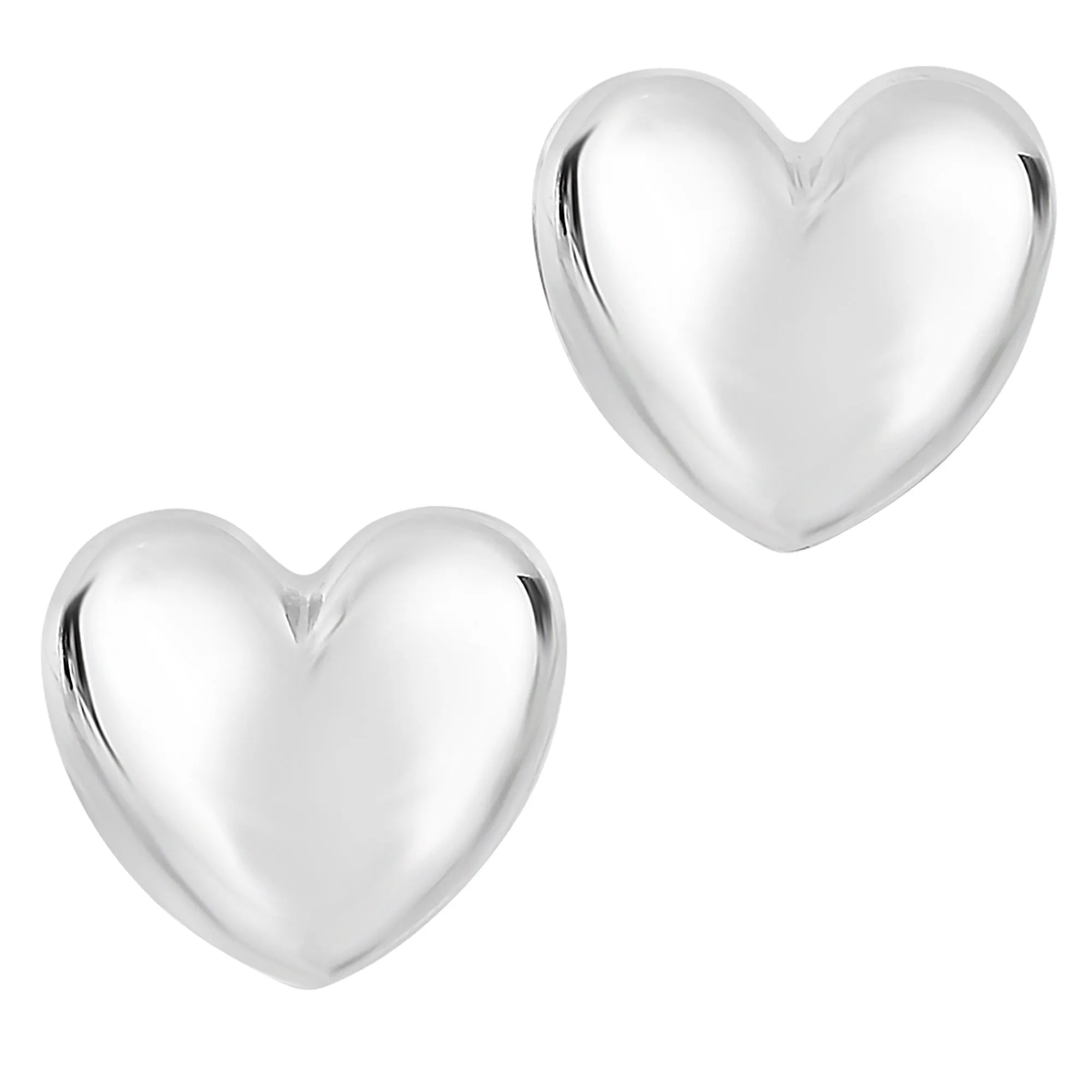 14k Gold Shiny Puff Heart Shape Stud Earrings, 10 x 11mm