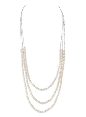 14K Gold Triple Freshwater Pearl and Chain Mei Necklace