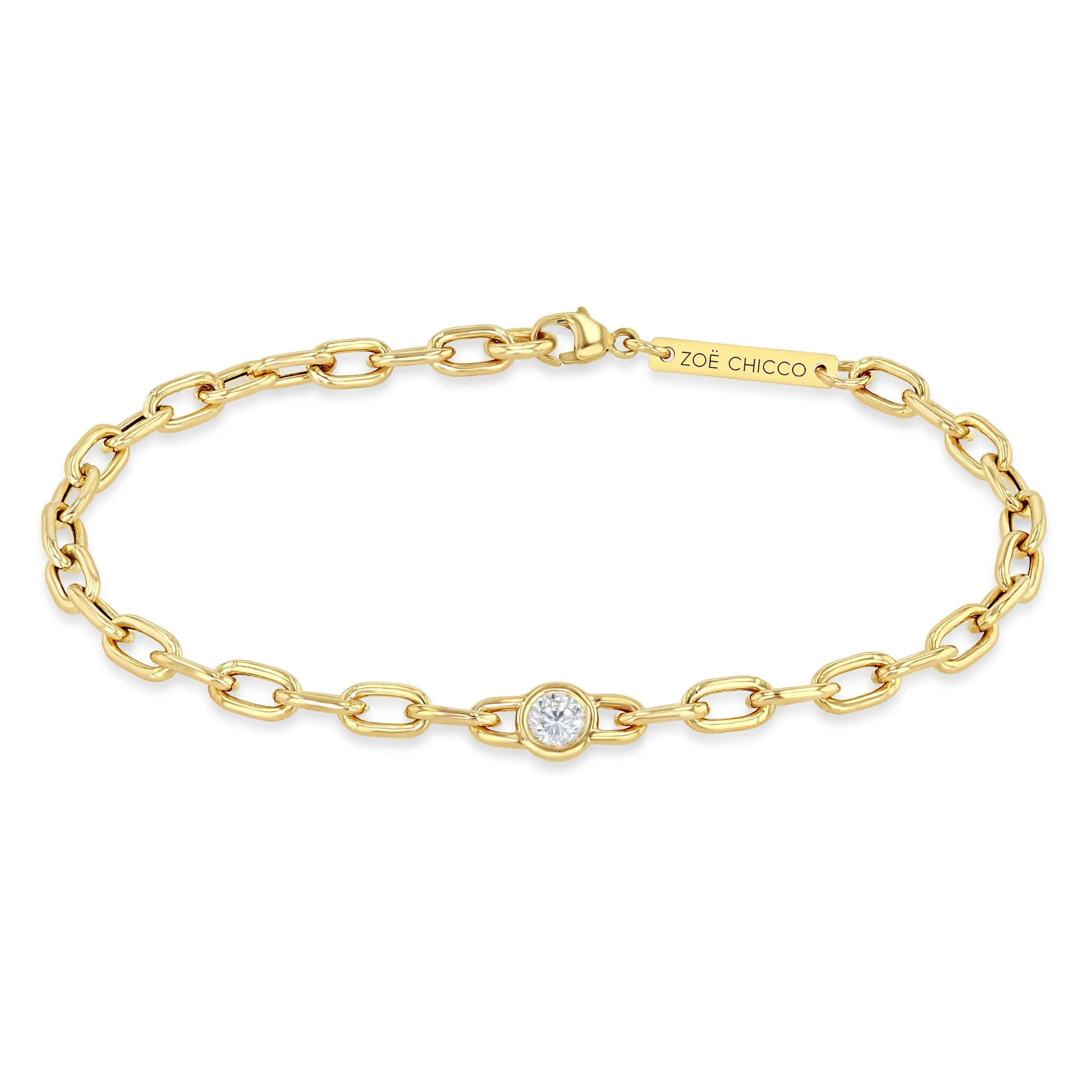 14k Large Floating Diamond Medium Square Oval Chain Bracelet