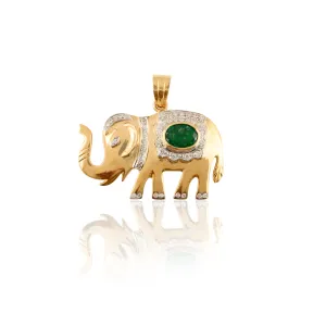 14K Majestic Elephant Emerald Diamond Pendant