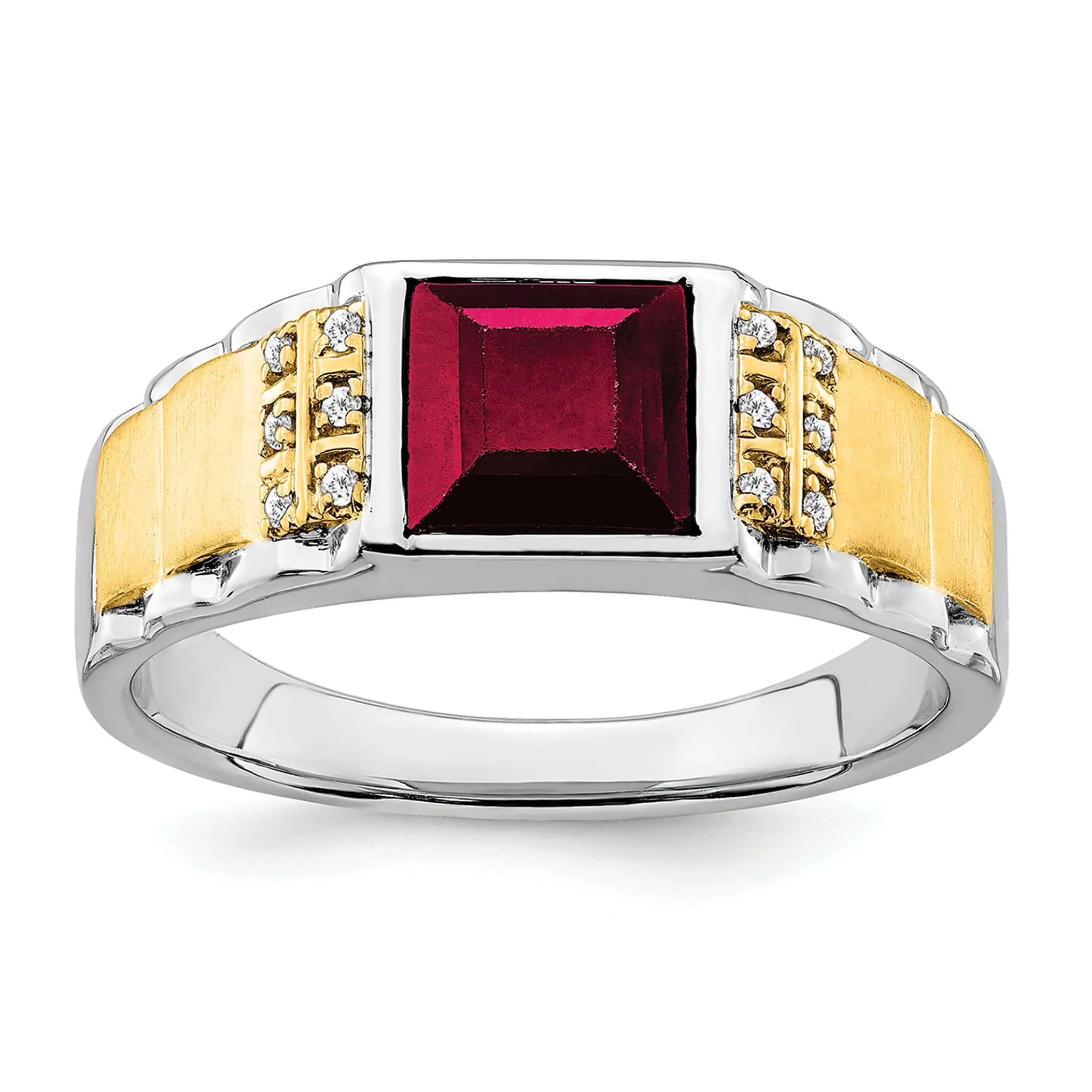 14k Two-tone Created Ruby and Diamond Men,s Ring.