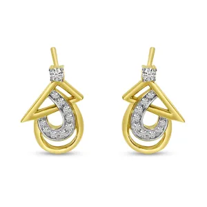 14K Two Tone Gold 0.11ctw Diamond Geometric Drop Earrings