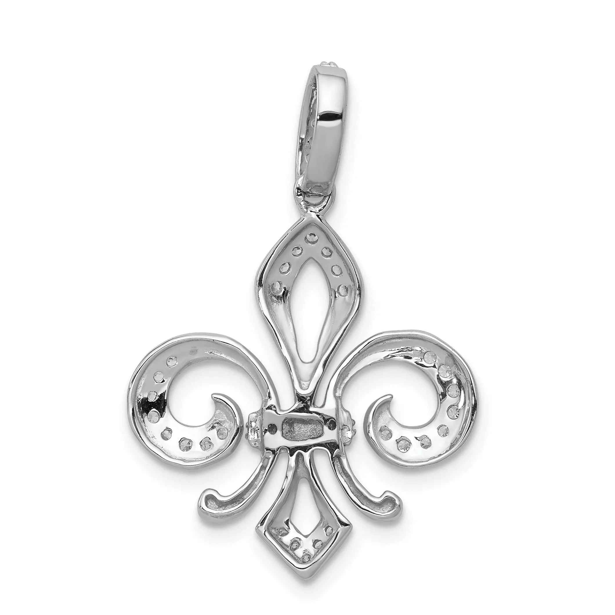 14k Two Tone Gold Open Back Polished Finish 0.221CT Diamond Fleur De Lis Design Charm Pendant