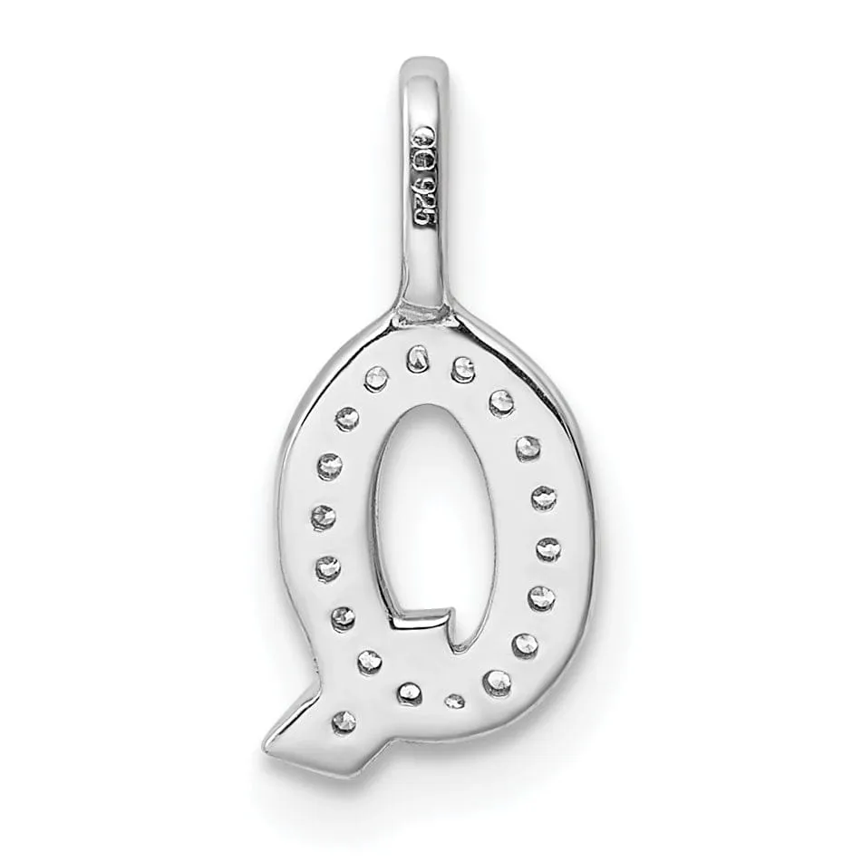 14K White Gold Diamond 0.063-CT Lower Case Style Q Initial Charm