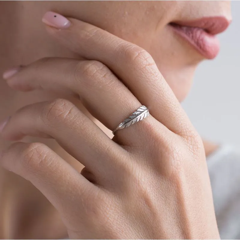 14K White Gold Feather Ring