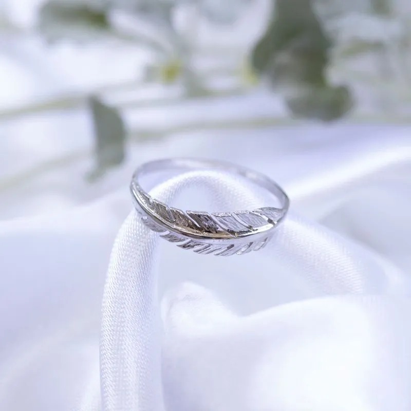 14K White Gold Feather Ring