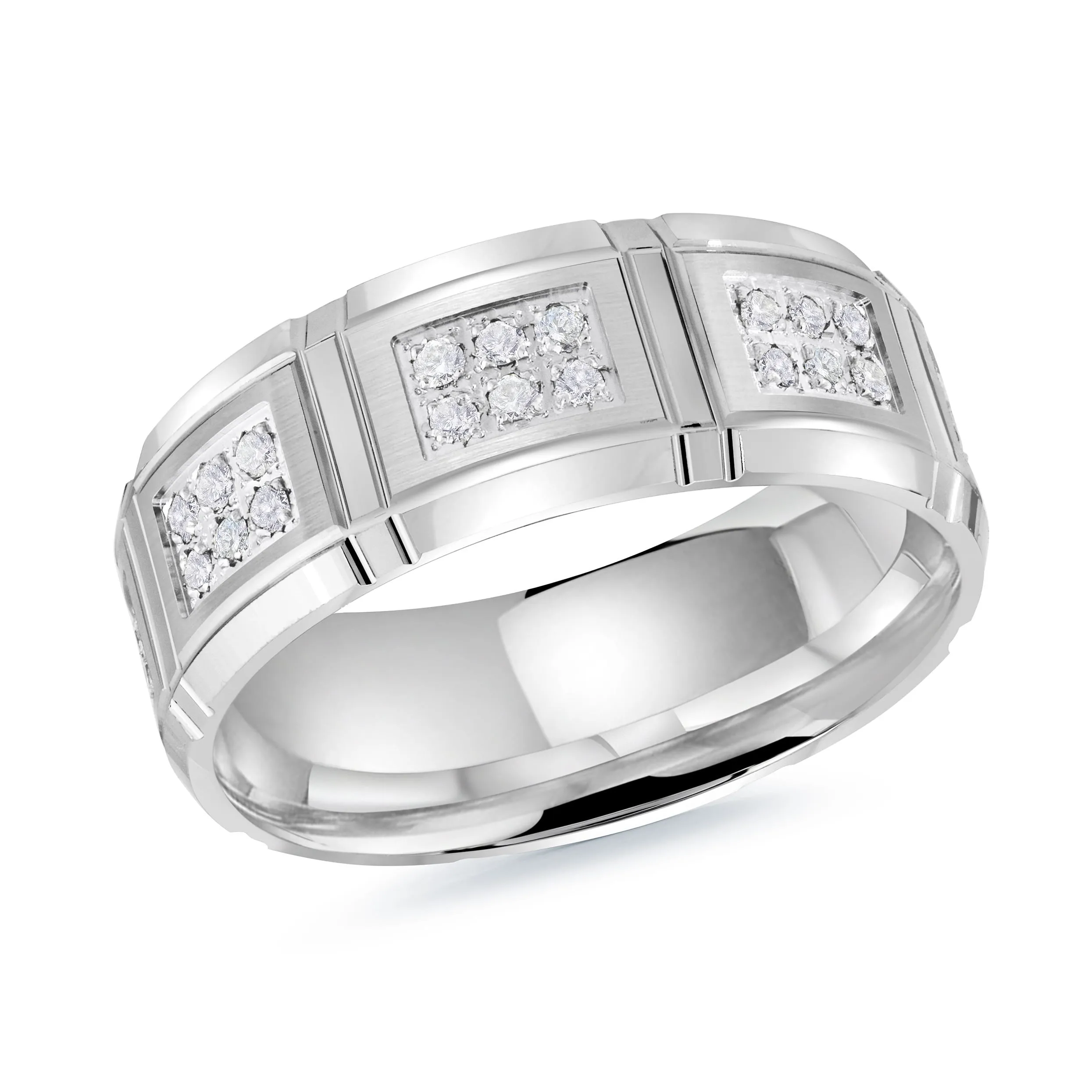 14K White Gold with Inlaid Diamonds Ring from the Executif Collection by Malo - MRD-113-8W34