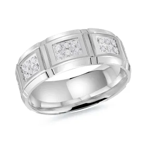 14K White Gold with Inlaid Diamonds Ring from the Executif Collection by Malo - MRD-113-8W34