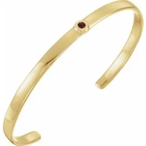 14K White Natural Mozambique Garnet Cuff 6" Bracelet