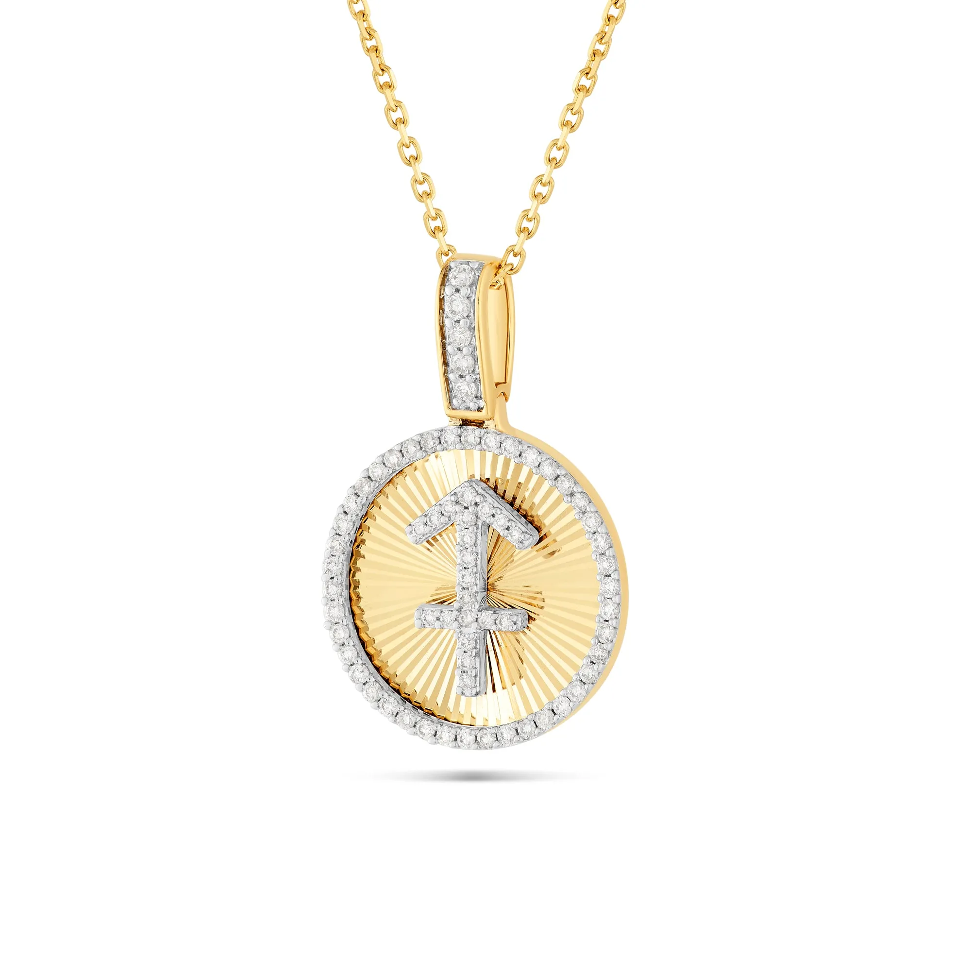 14k Yellow Gold Diamond Zodiac Sign Pendant