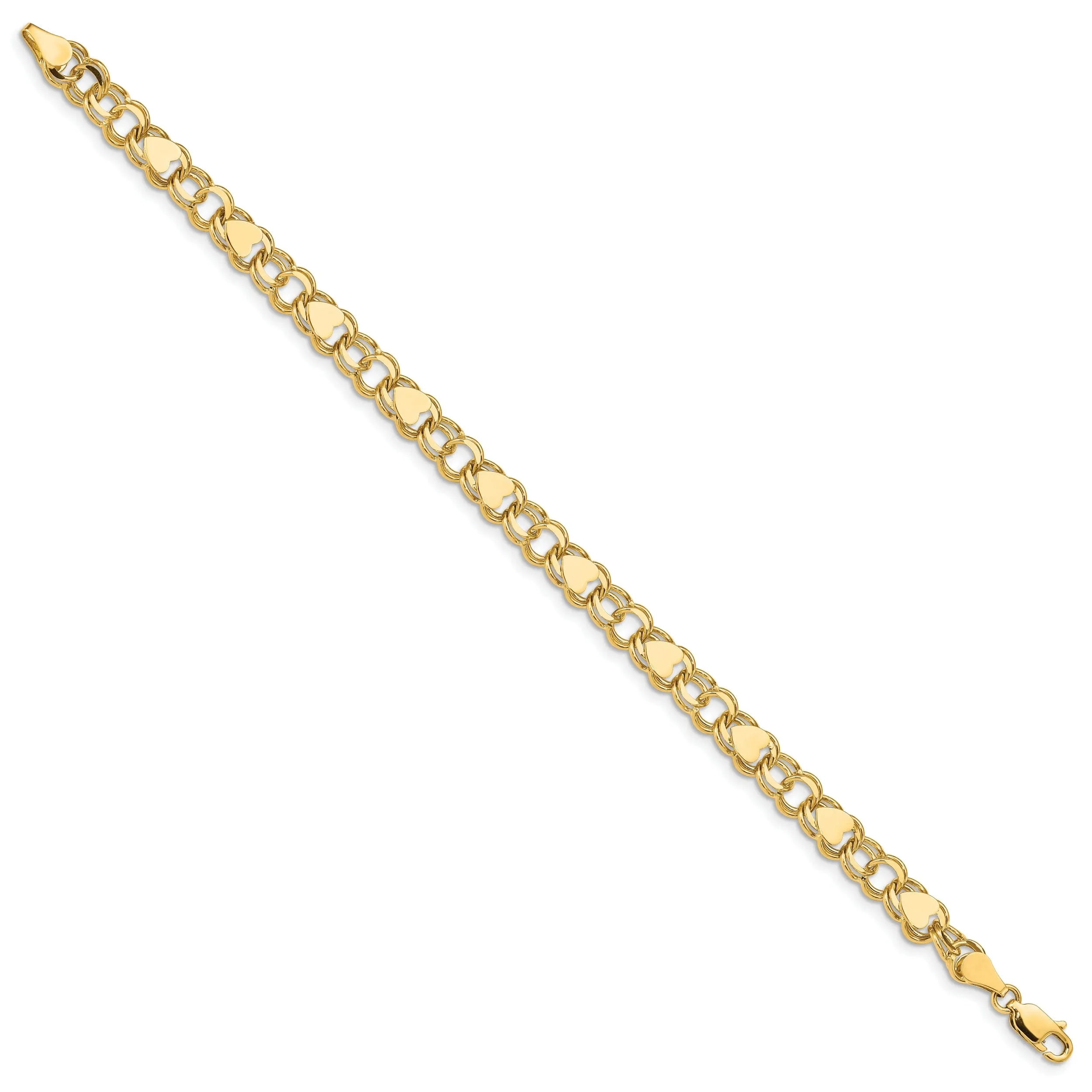 14K yellow gold Double Link Heart Bracelet 7 inch