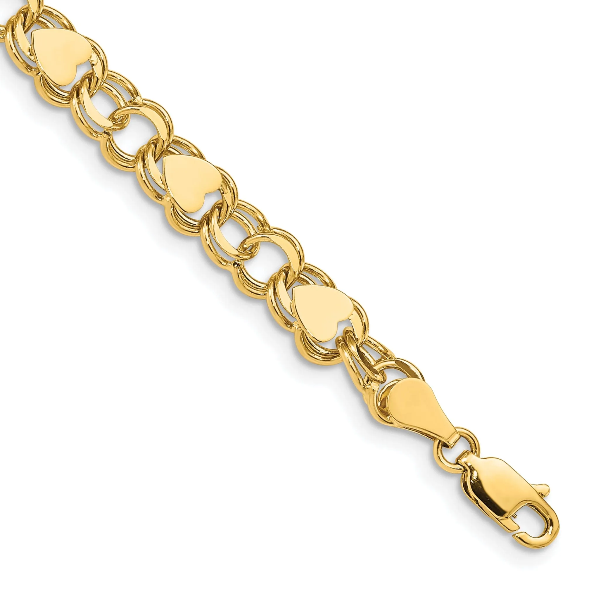 14K yellow gold Double Link Heart Bracelet 7 inch