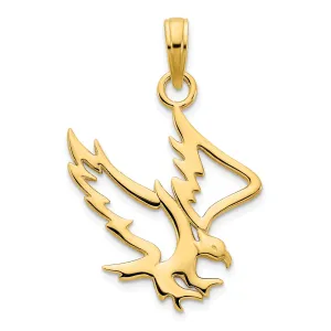 14k Yellow Gold Polished Finish Flat Back Unisex Eagle Cut Out Design Charm Pendant