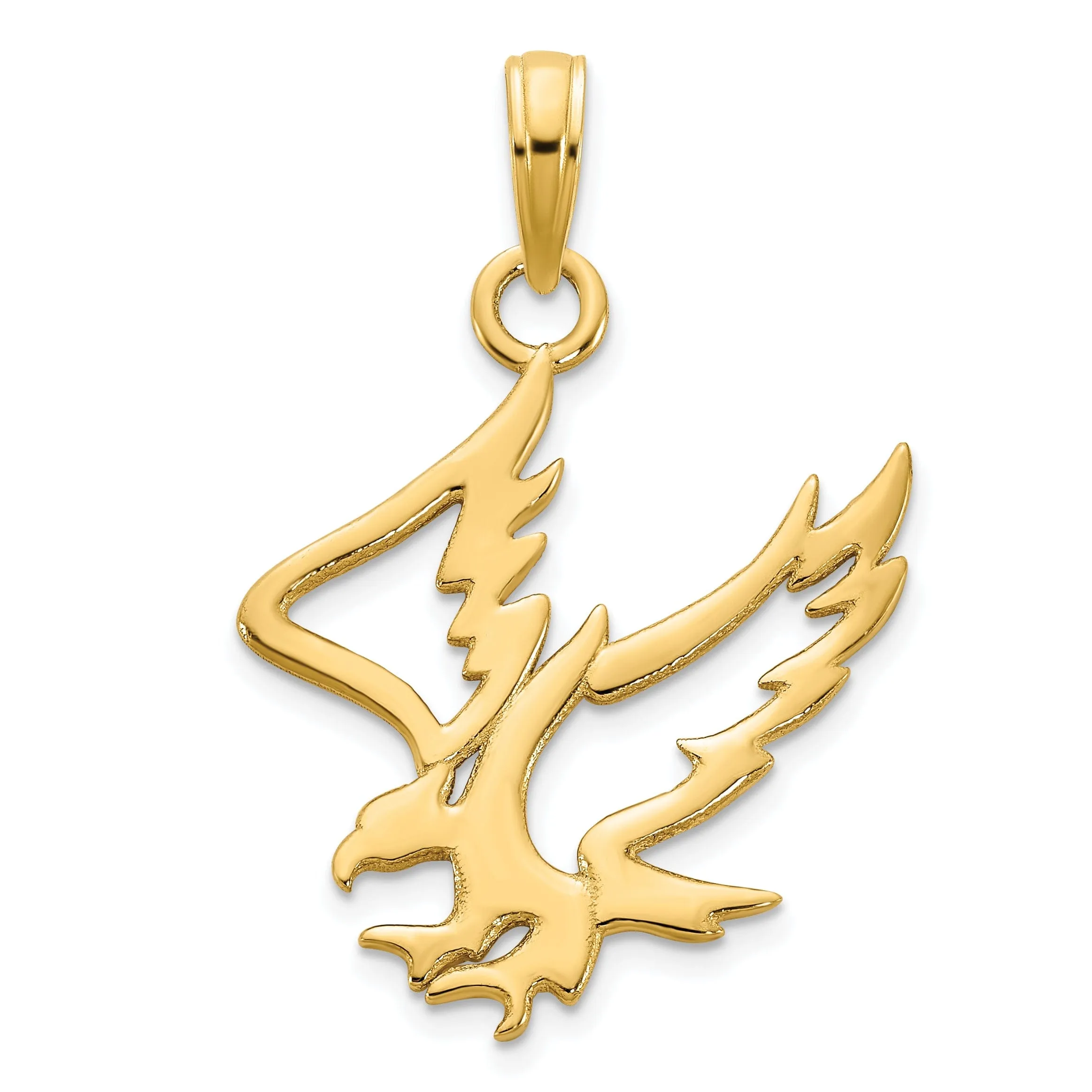 14k Yellow Gold Polished Finish Flat Back Unisex Eagle Cut Out Design Charm Pendant