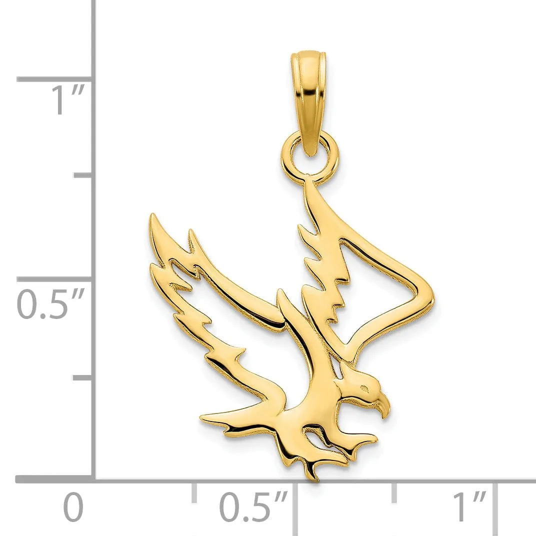 14k Yellow Gold Polished Finish Flat Back Unisex Eagle Cut Out Design Charm Pendant