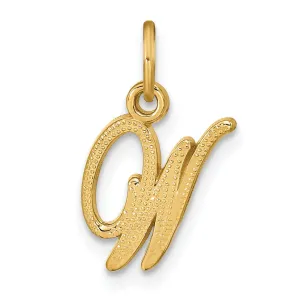 14K Yellow Gold Small Script Design Letter W Initial Charm Pendant