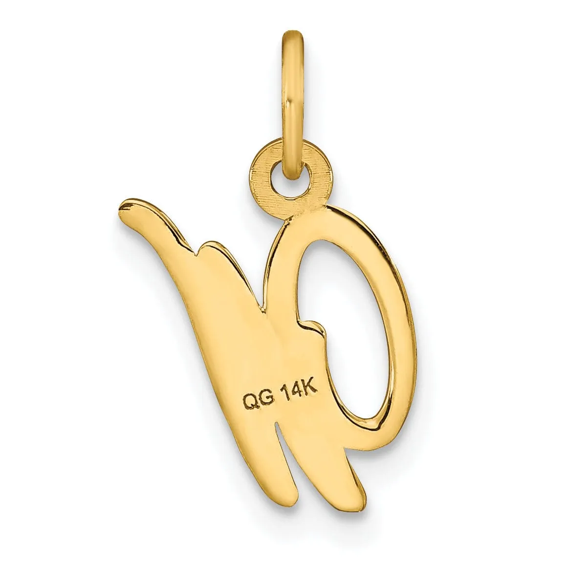 14K Yellow Gold Small Script Design Letter W Initial Charm Pendant