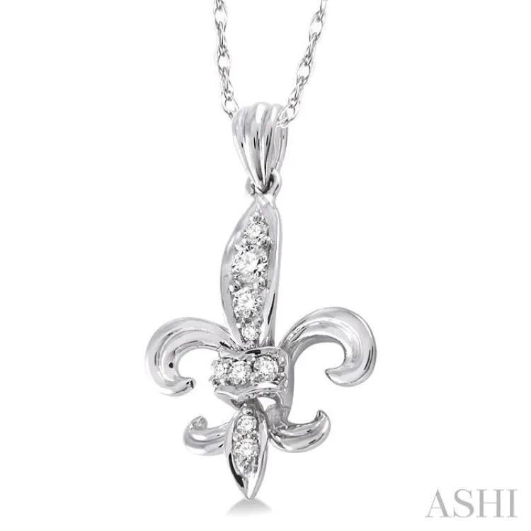 1/6 Ctw Round Cut Diamond Fleur De Lis Pendant in 14K White Gold with Chain