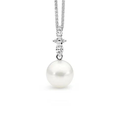 18ct White Gold Cultured Pearl & Diamonds Pendant