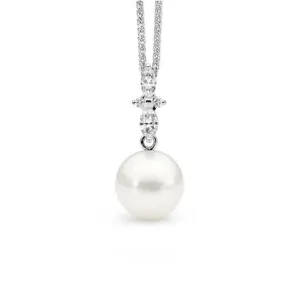 18ct White Gold Cultured Pearl & Diamonds Pendant