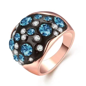 18K Rose Plated Symbolic Blue Ocean Ring made with  Crystals