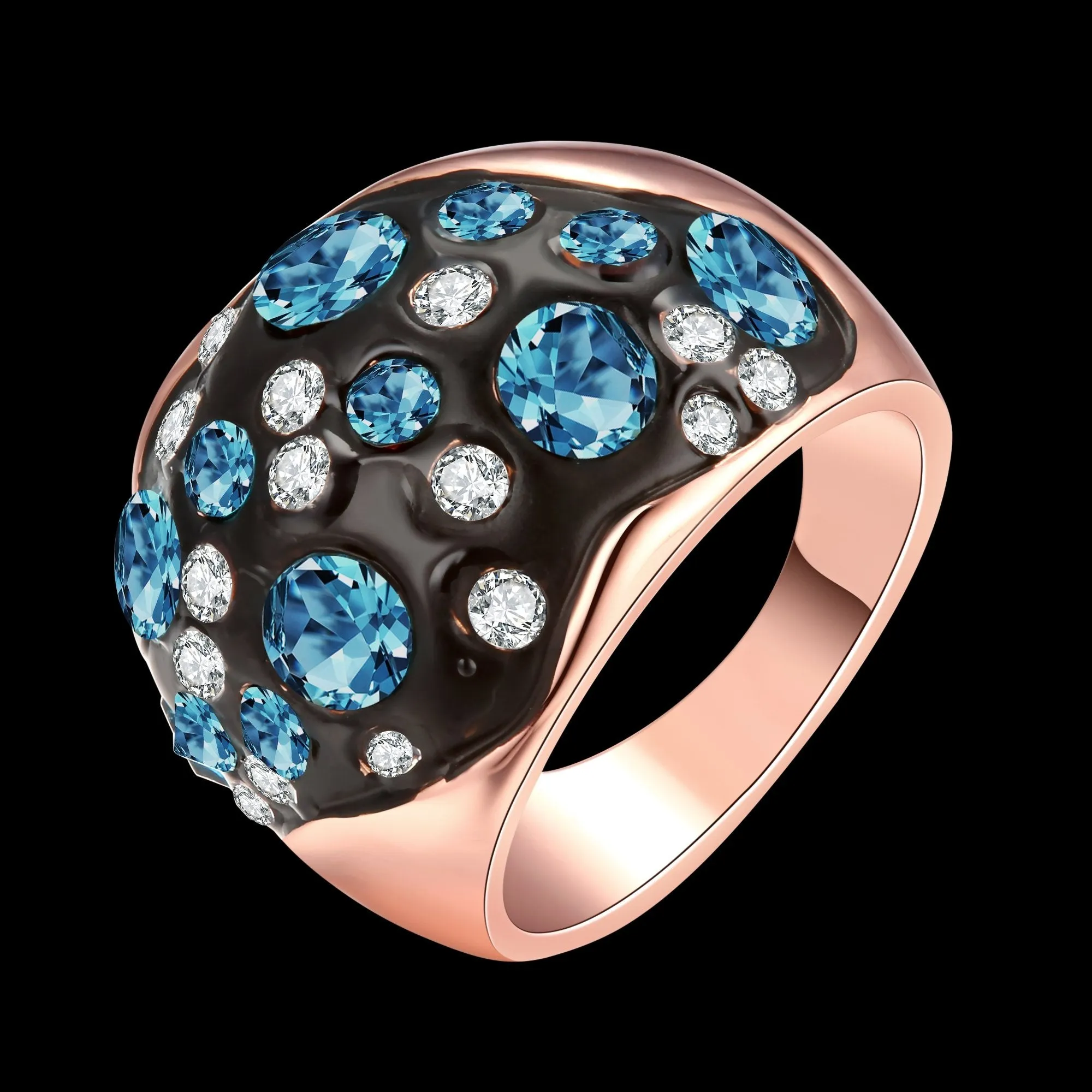 18K Rose Plated Symbolic Blue Ocean Ring made with  Crystals