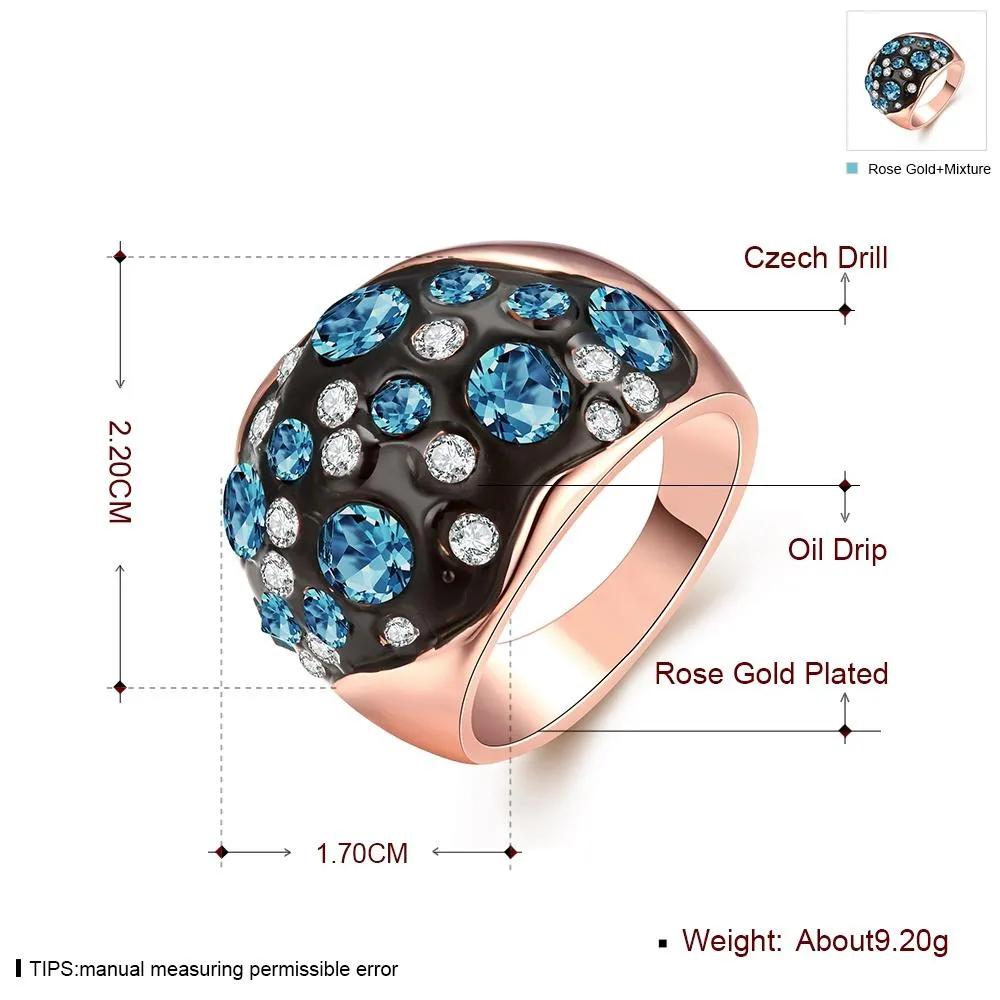 18K Rose Plated Symbolic Blue Ocean Ring made with  Crystals