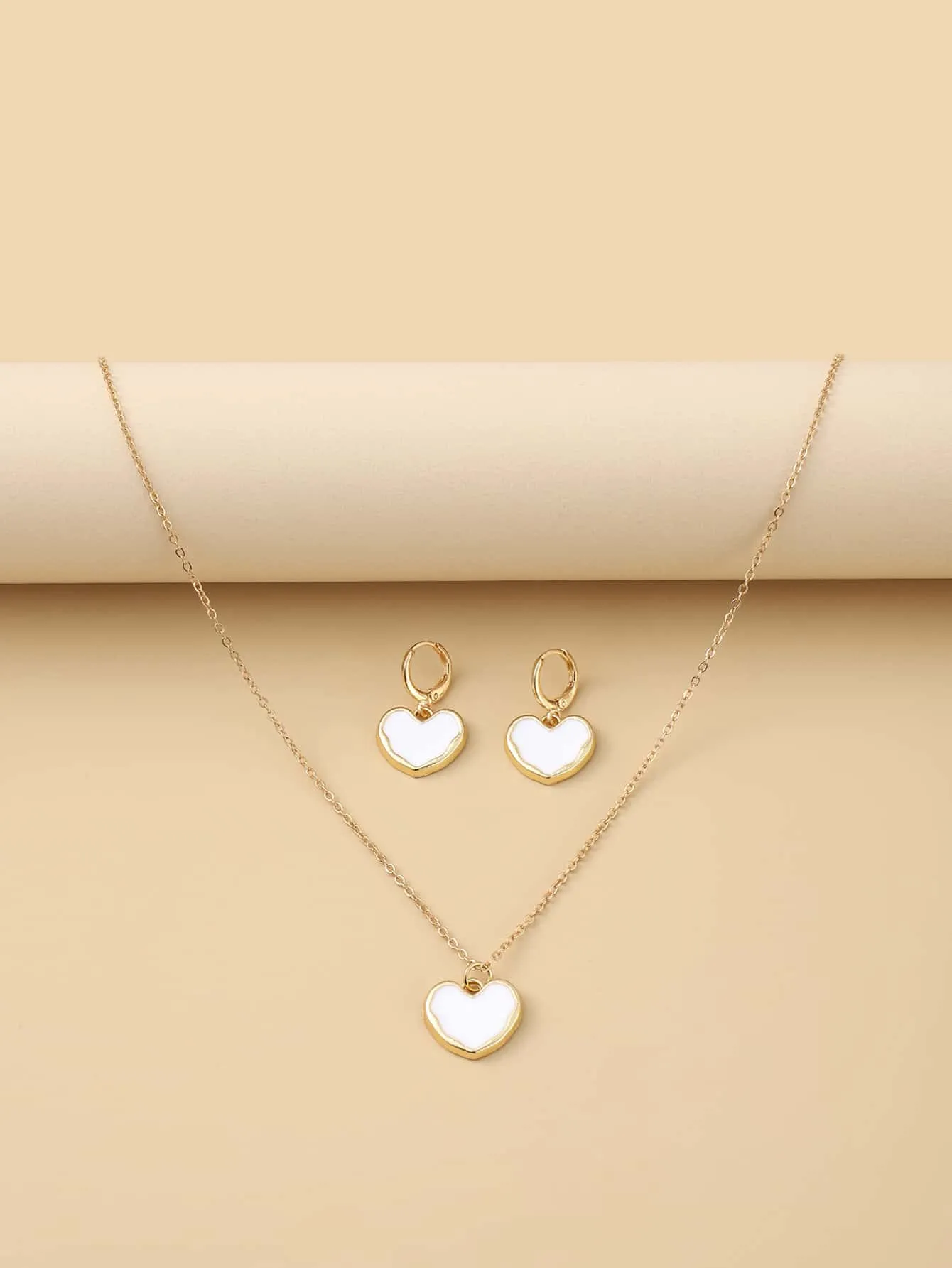 1pair Heart Drop Earrings & 1pc Necklace  Jewelry Set Jewelry Gift for Women