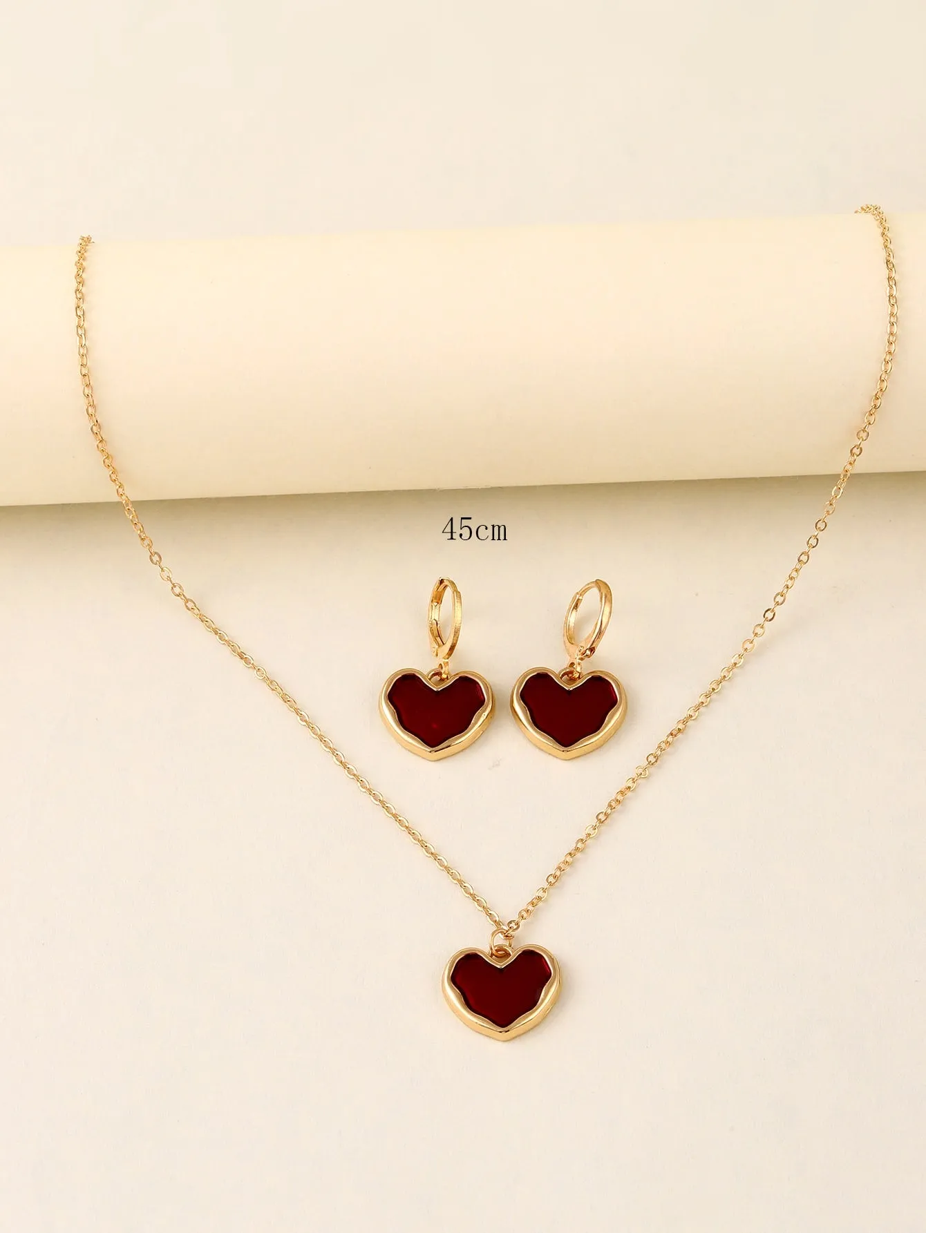 1pair Heart Drop Earrings & 1pc Necklace  Jewelry Set Jewelry Gift for Women