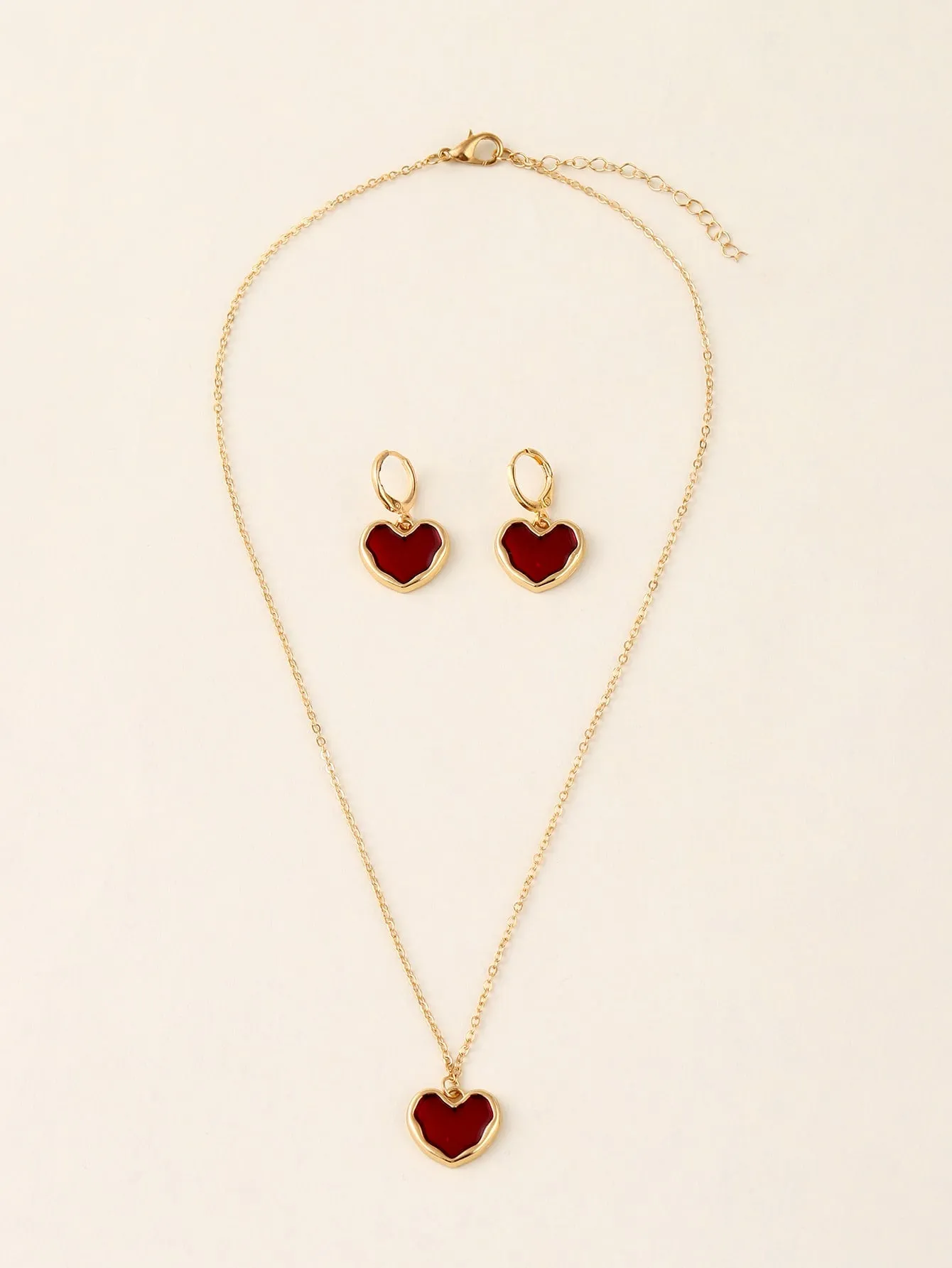 1pair Heart Drop Earrings & 1pc Necklace  Jewelry Set Jewelry Gift for Women