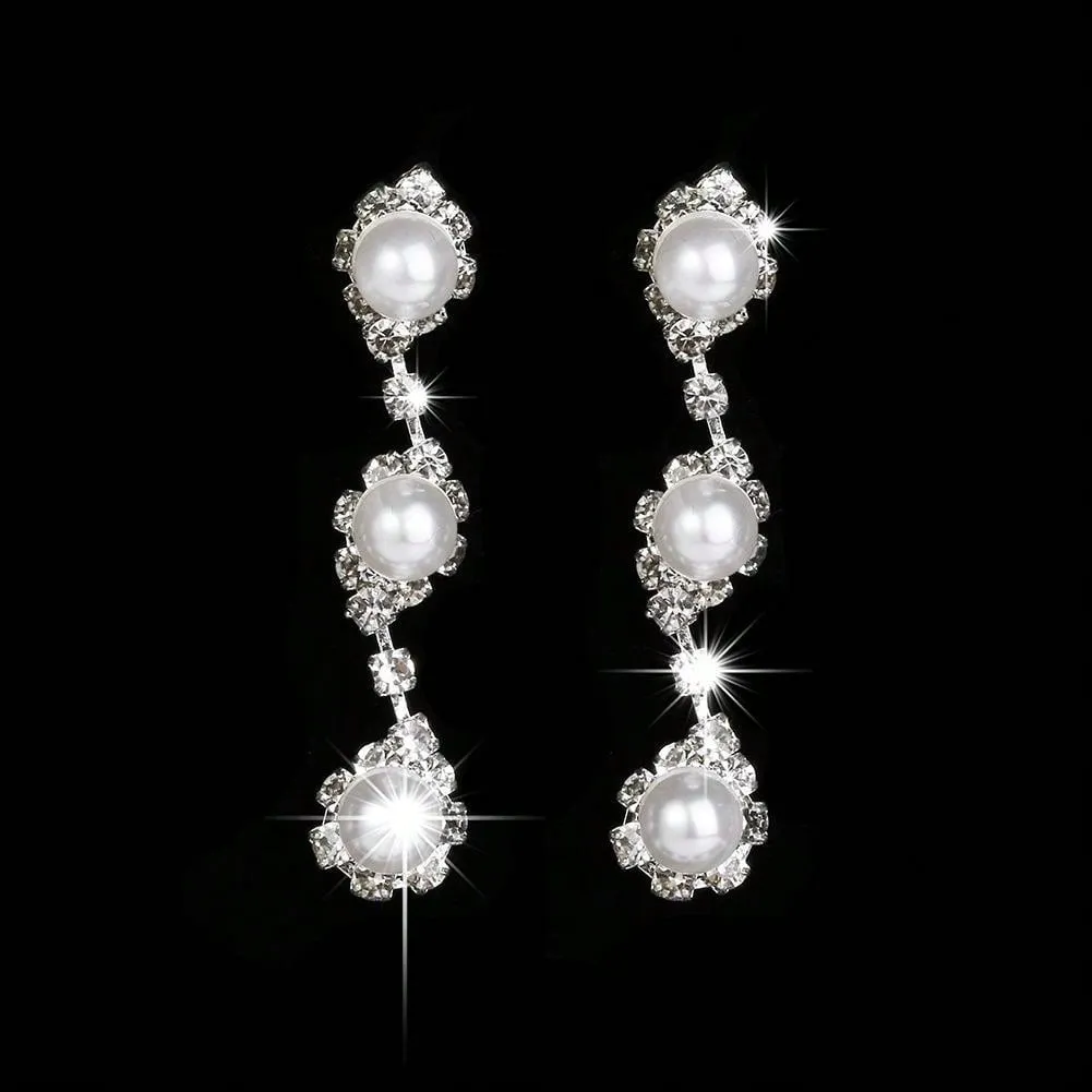 1pc Earrings, 1pc Bracelet, 1pc Necklace, Fashionable Rhinestone Pearl Bride Jewelry Set For Women, Suitable For Date Night And Parties, Gift