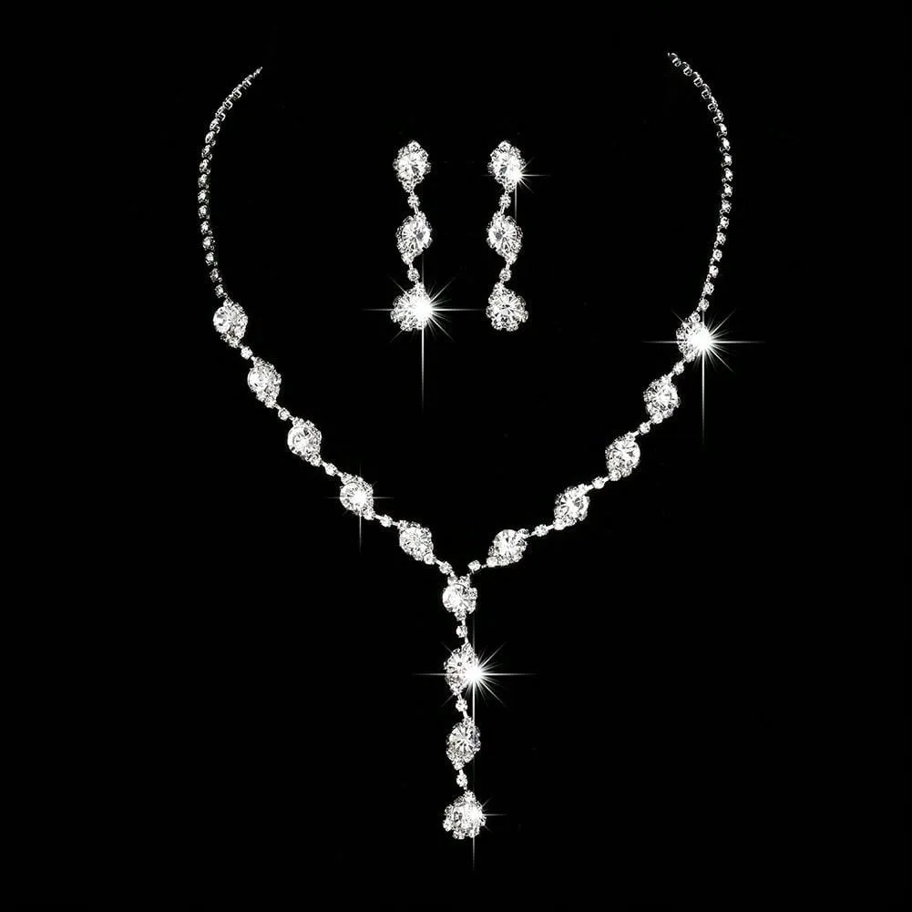 1pc Earrings, 1pc Bracelet, 1pc Necklace, Fashionable Rhinestone Pearl Bride Jewelry Set For Women, Suitable For Date Night And Parties, Gift