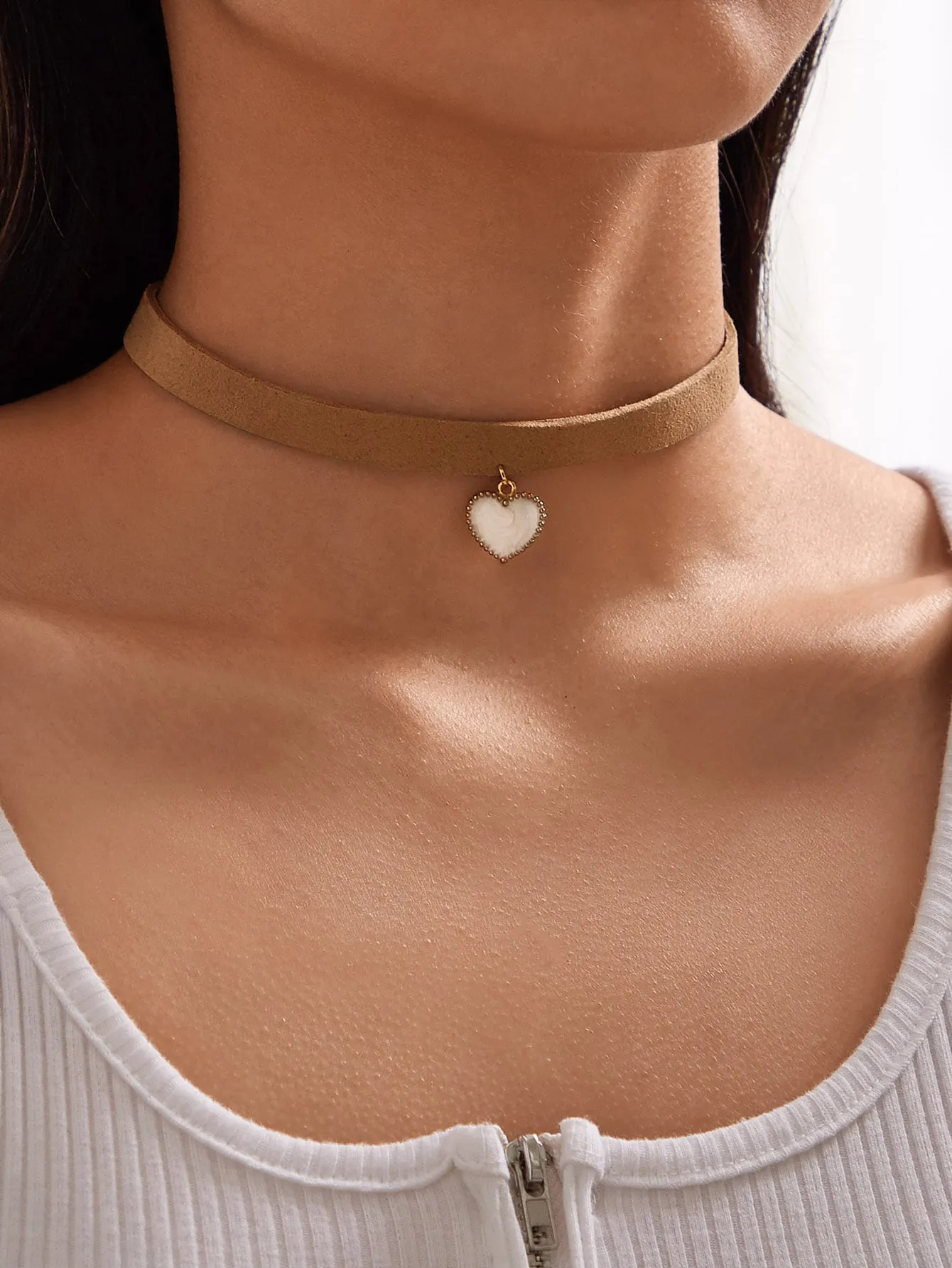 1pc Heart Charm Brown Choker Necklace for Women Jewelry for Women Necklace