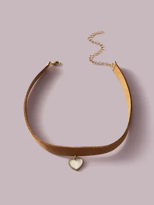 1pc Heart Charm Brown Choker Necklace for Women Jewelry for Women Necklace